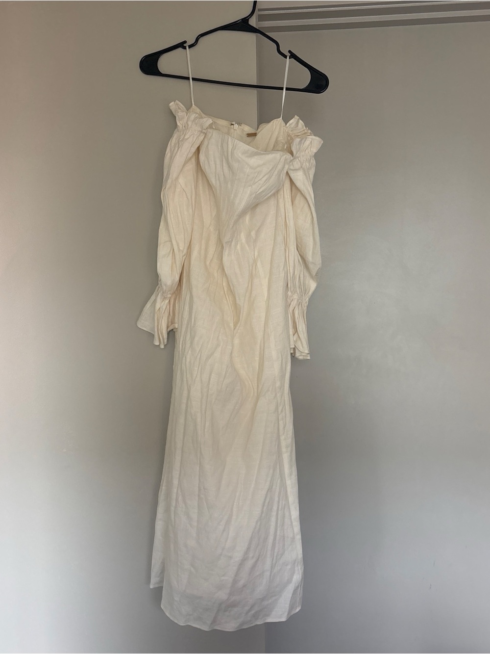 Off-Shoulder Cream Linen Maxi Dress